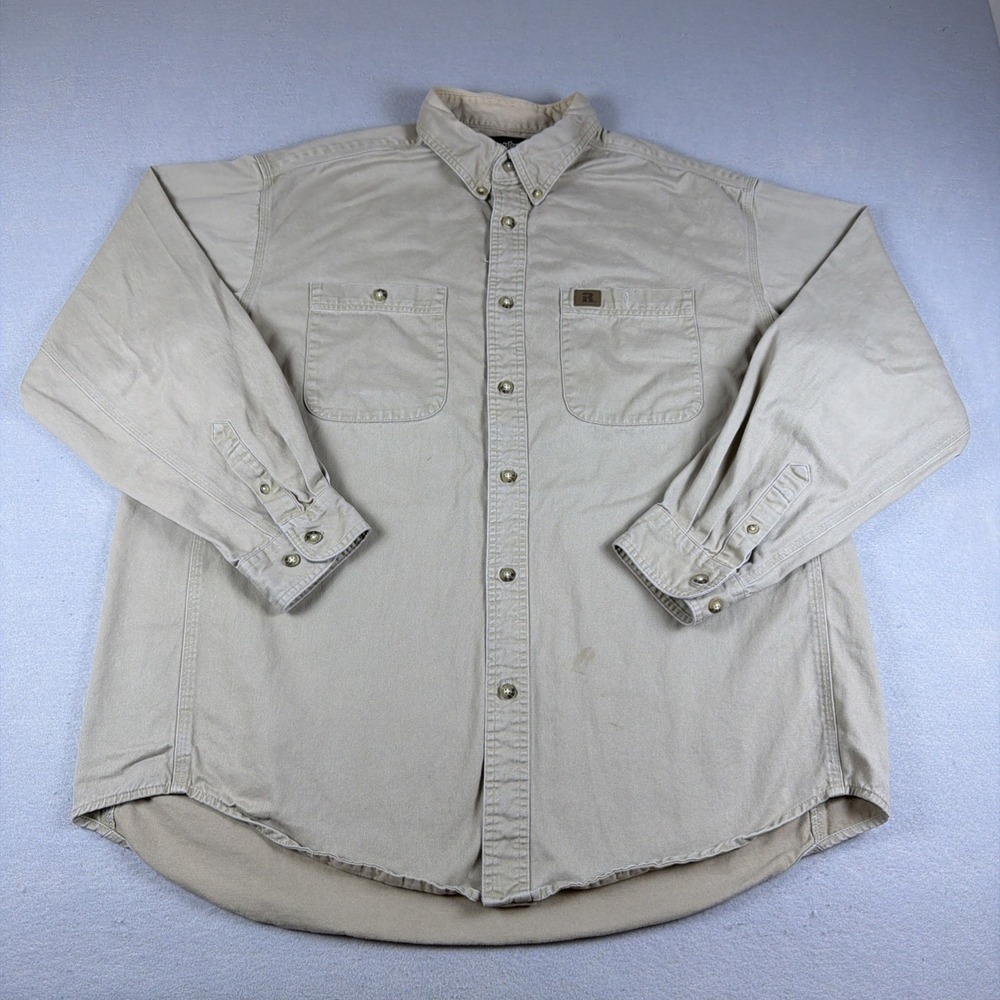 Wrangler Riggs Workwear Shirt Mens XXL Beige Tan Button Down Long Sleeve Utility